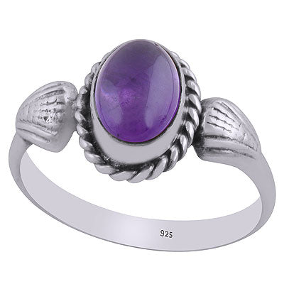 Stunning Shell Work Around Amethyst Oval Shape 925 Sterling Solid Silver Ring - R3403087-1