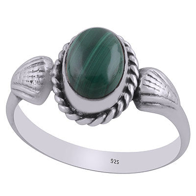 Stunning Shell Work Around Malachite Oval Shape 925 Sterling Solid Silver Ring - R3403087-12