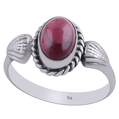 Stunning Shell Work Around Garnet Oval Shape 925 Sterling Solid Silver Ring - R3403087-2