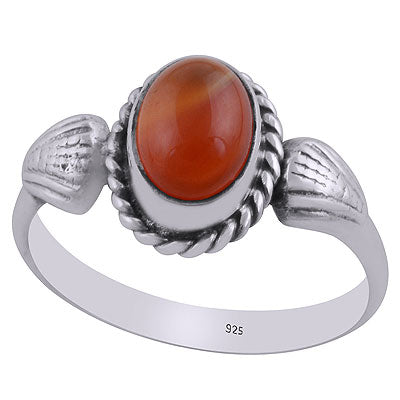 Stunning Shell Work Around Carnelian Oval Shape 925 Sterling Solid Silver Ring - R3403087-7