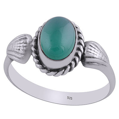 Stunning Shell Work Around Green Onyx Oval Shape 925 Sterling Solid Silver Ring - R3403087-8