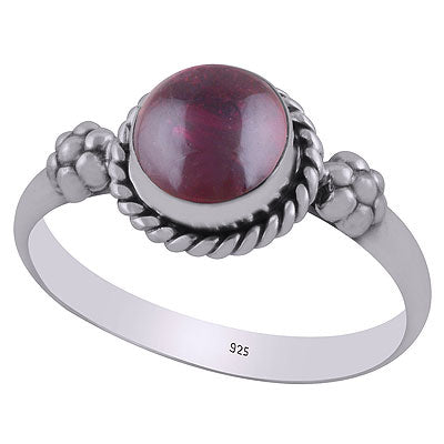 Gorgeous Embossed Flower Work Around Garnet Round Shape 925 Sterling Solid Silver Ring - R3403088-2
