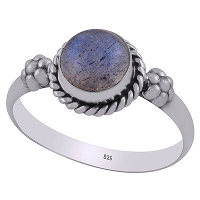 Gorgeous Embossed Flower Work Around Labradorite Round Shape 925 Sterling Solid Silver Ring - R3403088-5