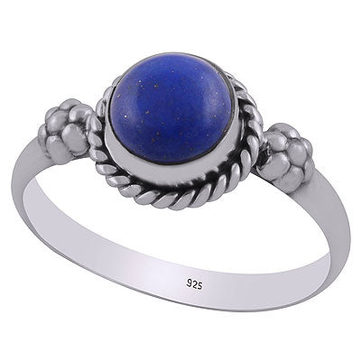 Gorgeous Embossed Flower Work Around Lapis Round Shape 925 Sterling Solid Silver Ring - R3403088-6