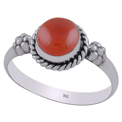 Gorgeous Embossed Flower Work Around Carnelian Round Shape 925 Sterling Solid Silver Ring - R3403088-7