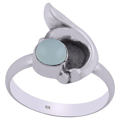 Alluring Designed Oxidised Work Around Aqua Chalcedony Round Shape 925 Sterling Solid Silver Ring - R3403089-12