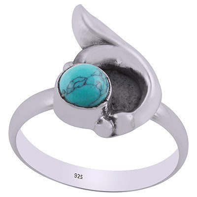 Alluring Designed Oxidised Work Around Turquoise Round Shape 925 Sterling Solid Silver Ring - R3403089-3