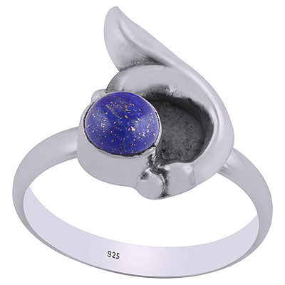 Alluring Designed Oxidised Work Around Lapis Round Shape 925 Sterling Solid Silver Ring - R3403089-6