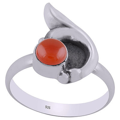 Alluring Designed Oxidised Work Around Carnelian Round Shape 925 Sterling Solid Silver Ring - R3403089-7