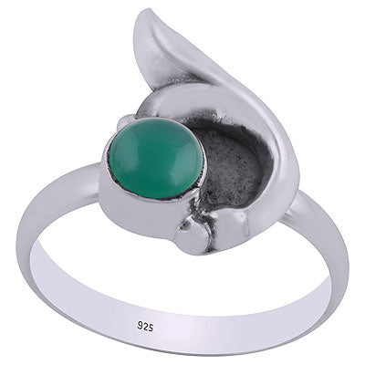 Alluring Designed Oxidised Work Around Green Onyx Round Shape 925 Sterling Solid Silver Ring - R3403089-8