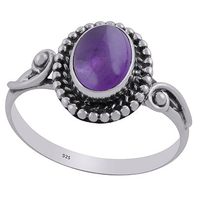 Alluring Oxidised Work Around Amethyst Oval Shape 925 Sterling Solid Silver Ring - R3403092-1