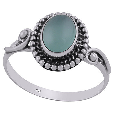 Alluring Oxidised Work Around Aqua Chalcedony Oval Shape 925 Sterling Solid Silver Ring - R3403092-17