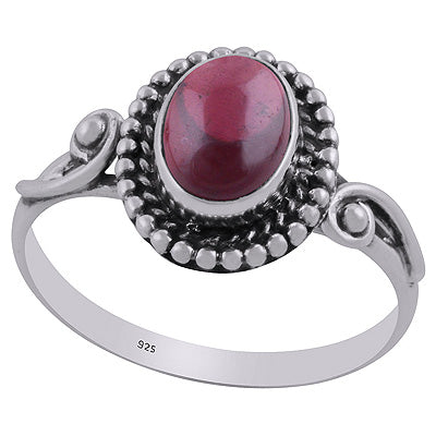 Alluring Oxidised Work Around Garnet Oval Shape 925 Sterling Solid Silver Ring - R3403092-2