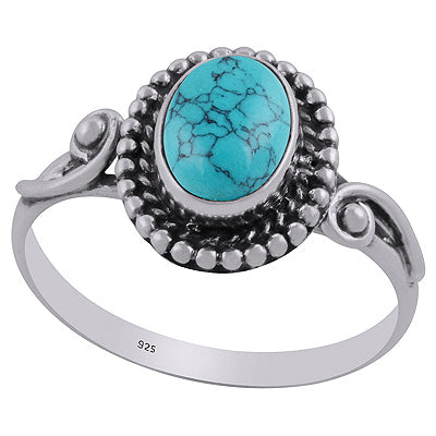 Alluring Oxidised Work Around Turquoise Oval Shape 925 Sterling Solid Silver Ring - R3403092-3