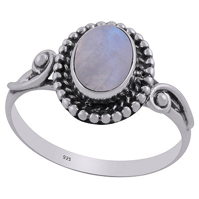 Alluring Oxidised Work Around Rainbow Moonstone Oval Shape 925 Sterling Solid Silver Ring - R3403092-4