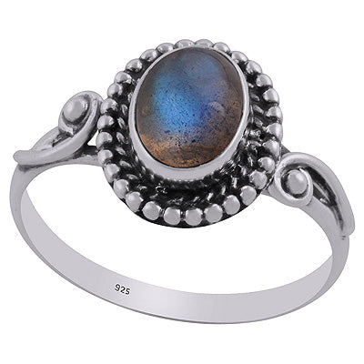 Alluring Oxidised Work Around Labradorite Oval Shape 925 Sterling Solid Silver Ring - R3403092-5