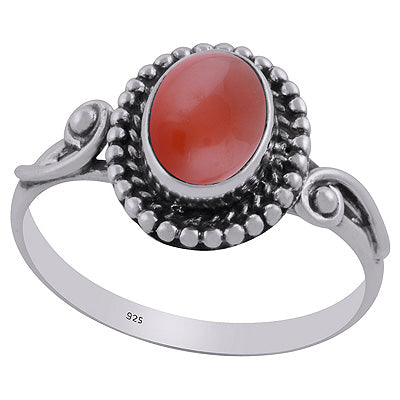 Alluring Oxidised Work Around Carnelian Oval Shape 925 Sterling Solid Silver Ring - R3403092-6