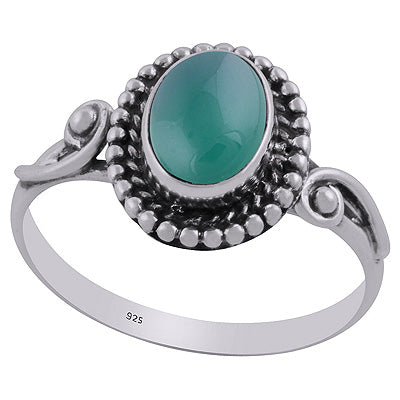 Alluring Oxidised Work Around Green Onyx Oval Shape 925 Sterling Solid Silver Ring - R3403092-7