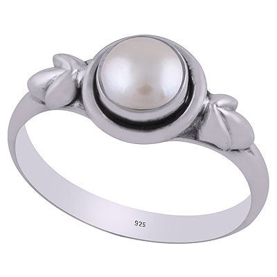 Beautiful Leaf Work Around Pearl Round Shape 925 Sterling Solid Silver Ring - R3403095-13