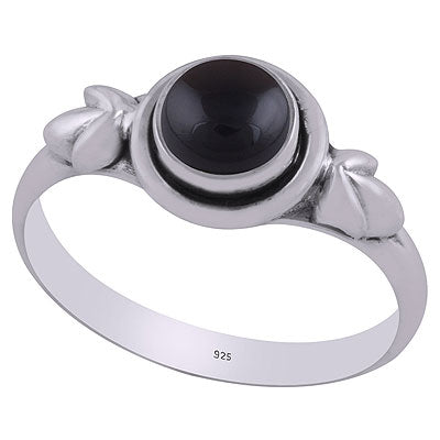 Beautiful Leaf Work Around Black Onyx Round Shape 925 Sterling Solid Silver Ring - R3403095-14