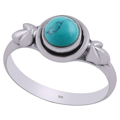 Beautiful Leaf Work Around Turquoise Round Shape 925 Sterling Solid Silver Ring - R3403095-3