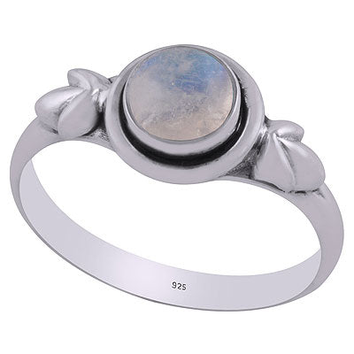 Beautiful Leaf Work Around Rainbow Moonstone Round Shape 925 Sterling Solid Silver Ring - R3403095-4
