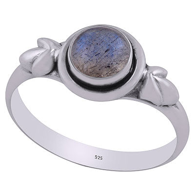 Beautiful Leaf Work Around Labradorite Round Shape 925 Sterling Solid Silver Ring - R3403095-5