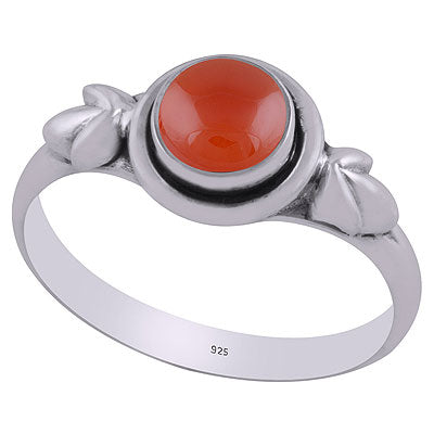 Beautiful Leaf Work Around Carnelian Round Shape 925 Sterling Solid Silver Ring - R3403095-6
