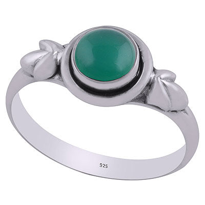 Beautiful Leaf Work Around Green Onyx Round Shape 925 Sterling Solid Silver Ring - R3403095-7