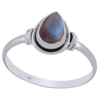 Minimal Wire Work Around Labradorite Pear Shape 925 Sterling Solid Silver Ring - R3403096-25