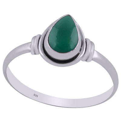 Minimal Wire Work Around Green Onyx Pear Shape 925 Sterling Solid Silver Ring - R3403096-28