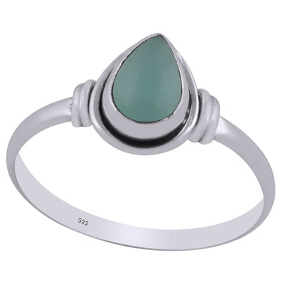 Minimal Wire Work Around Aqua Chalcedony Pear Shape 925 Sterling Solid Silver Ring - R3403096-30