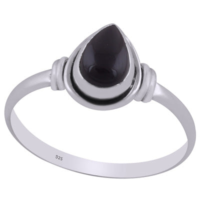 Minimal Wire Work Around Black Onyx Pear Shape 925 Sterling Solid Silver Ring - R3403096-34