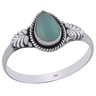 Alluring Embossed Leaf Work Around Aqua Chalcedony Pear Shape 925 Sterling Solid Silver Ring - R3403097-14