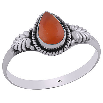 Alluring Embossed Leaf Work Around Carnelian Pear Shape 925 Sterling Solid Silver Ring - R3403097-6