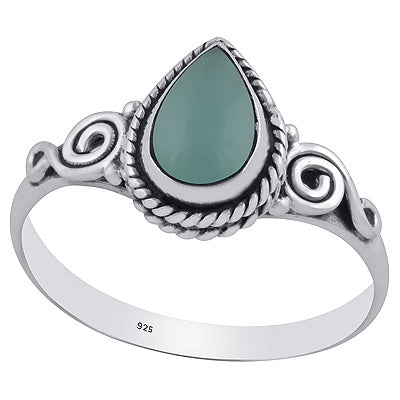 Stunning Wire Coil Work Around Aqua Chalcedony Pear Shape 925 Sterling Solid Silver Ring - R3403098-15