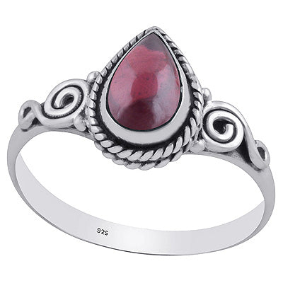 Stunning Wire Coil Work Around Garnet Pear Shape 925 Sterling Solid Silver Ring - R3403098-2