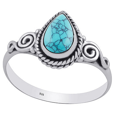 Stunning Wire Coil Work Around Turquoise Pear Shape 925 Sterling Solid Silver Ring - R3403098-3