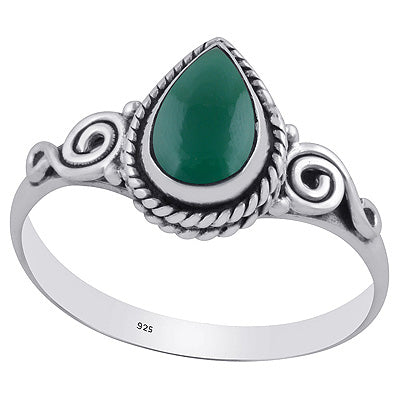Stunning Wire Coil Work Around Green Onyx Pear Shape 925 Sterling Solid Silver Ring - R3403098-7