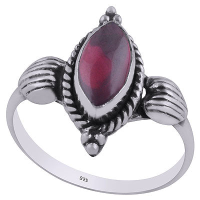 Alluring Embossed Rawa Work Around Garnet Marquise Shape 925 Sterling Solid Silver Ring - R3403099-2