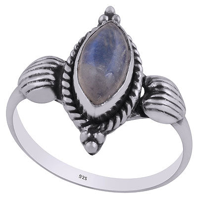 Alluring Embossed Rawa Work Around Rainbow Moonstone Marquise Shape 925 Sterling Solid Silver Ring - R3403099-4