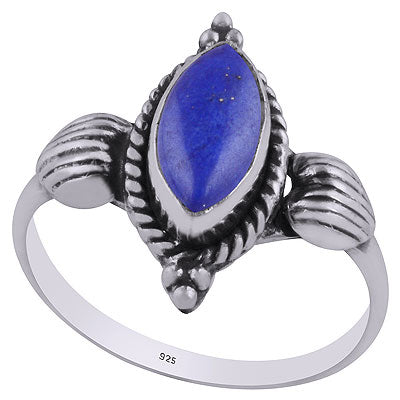 Alluring Embossed Rawa Work Around Lapis Marquise Shape 925 Sterling Solid Silver Ring - R3403099-6