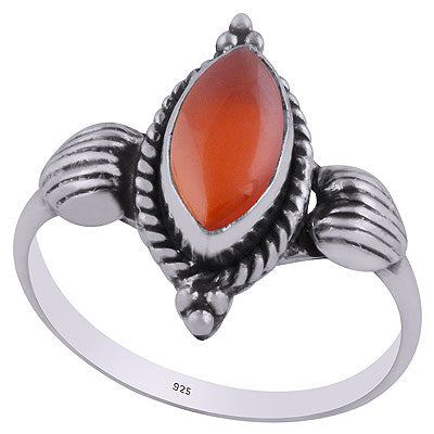 Alluring Embossed Rawa Work Around Carnelian Marquise Shape 925 Sterling Solid Silver Ring - R3403099-7