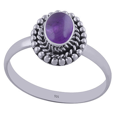 Stunning Rawa & Twisted Wire Work Around Amethyst Oval Shape 925 Sterling Solid Silver Ring - R3403100-1