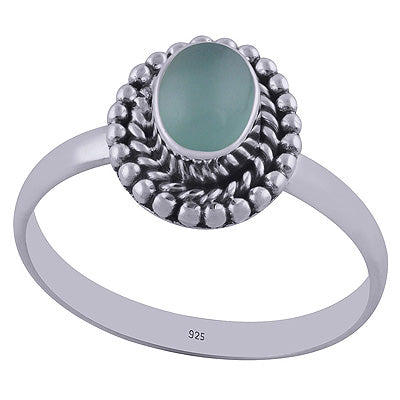 Stunning Rawa & Twisted Wire Work Around Aqua Chalcedony Oval Shape 925 Sterling Solid Silver Ring - R3403100-10