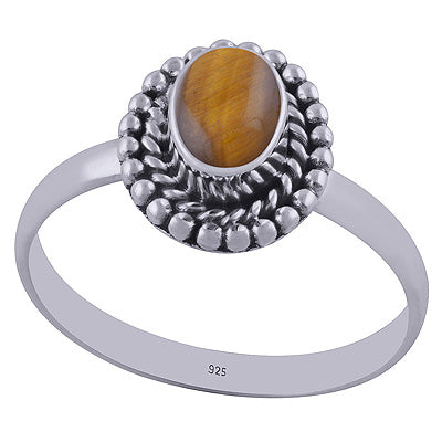 Stunning Rawa & Twisted Wire Work Around Tiger's Eye Oval Shape 925 Sterling Solid Silver Ring - R3403100-11