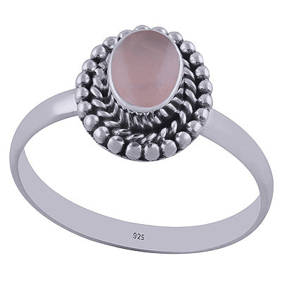 Stunning Rawa & Twisted Wire Work Around Rose Quartz Oval Shape 925 Sterling Solid Silver Ring - R3403100-13