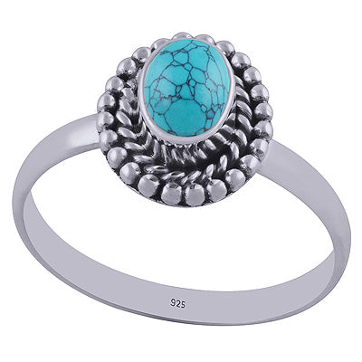 Stunning Rawa & Twisted Wire Work Around Turquoise Oval Shape 925 Sterling Solid Silver Ring - R3403100-3