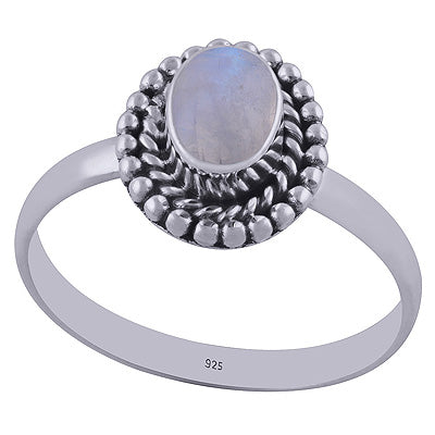 Stunning Rawa & Twisted Wire Work Around Rainbow Moonstone Oval Shape 925 Sterling Solid Silver Ring - R3403100-4