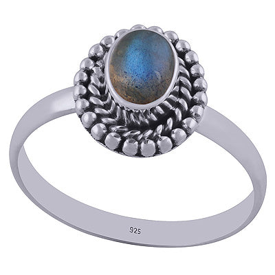 Stunning Rawa & Twisted Wire Work Around Labradorite Oval Shape 925 Sterling Solid Silver Ring - R3403100-5
